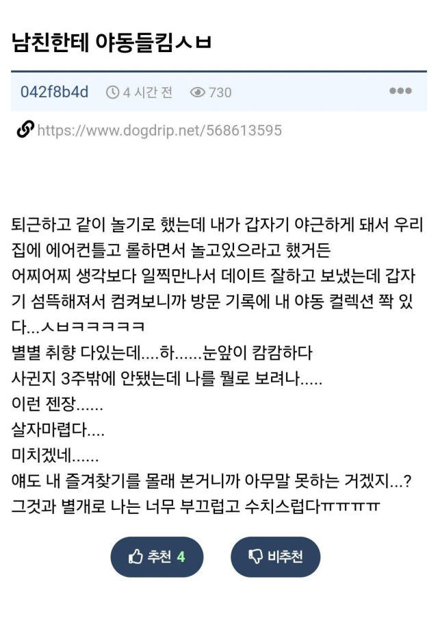 남친한테 야동 컬렉션 들킨 익붕이